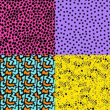 Retro 80s seamless pattern background set Stock Illustration