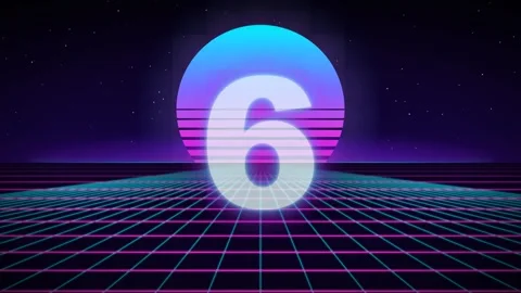 Retro 80s Style Countdown Animation on a Synthwave Grid Stock Footage 348191179