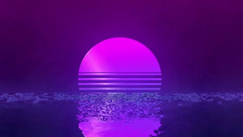 Retro 80s style. Fly endlessly over the digital ocean. Colorful retro sunset Stock Footage 163637173