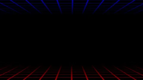 Retro 80s style grid pattern in digital cyberspace with red and blue neon lights Stock Footage 338003535