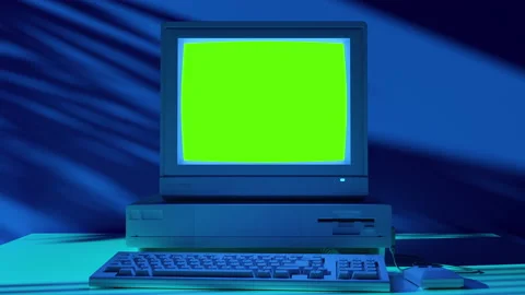 Retro 80s Style Old School Computer with Green Screen Technology Mockup Graphics Stock Footage