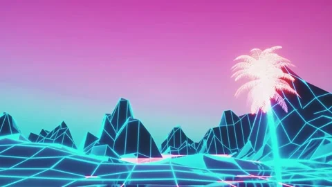 Retro 80s style synthwave sunrise with palm trees in perfect loop Stock Footage 152266357
