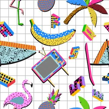 Retro 80s summer pattern background Stock Illustration