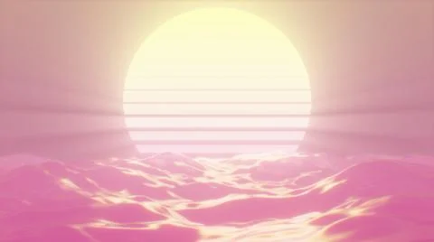 Retro 80s Sunset Light Rays Shine Over Ocean Water Waves Reflection Stock Illustration