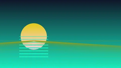 Retro 80s synthwave background with digital sun and glowing grid landscape,.. イラスト素材