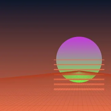 Retro 80s Synthwave Background Featuring Neon Sun and Perspective Grid Floo.. Stock Illustration