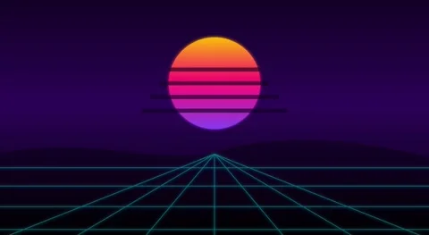 Retro 80s Synthwave Grid and Glowing Sunset Loop Animation Background 動画素材 334615817
