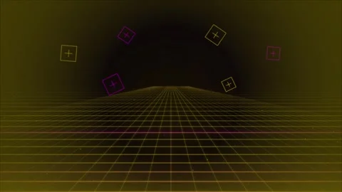 Retro 80s Synthwave Grid Landscape with Floating Cubes 스톡 동영상 347563750
