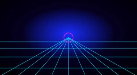 Retro 80s Synthwave Grid Loop - Neon Cyan Perspective Perspective Road Stock Footage 334720498