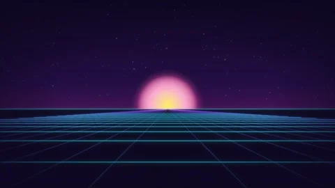 Retro 80s Synthwave Motion Background, Neon Cyberpunk Grid Flying Towards Sunset 库存影片 338340997