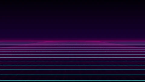 Retro 80s synthwave neon grid floor moving to horizon seamless loop animation Video stock 347078055