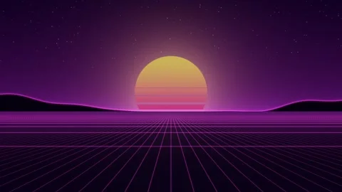 Retro 80s synthwave neon grid landscape sunset seamless loop animation Video stock 347084040