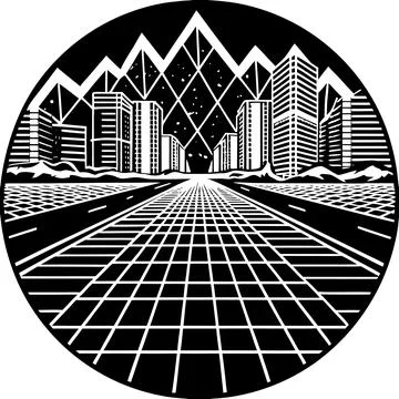 Retro 80s Synthwave Neon Grid Landscape Vector Art Stock Illustration