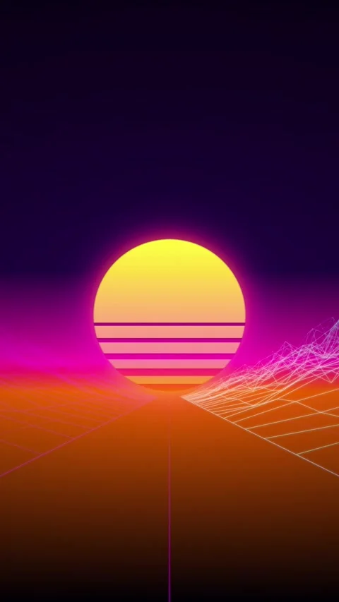 Retro 80s synthwave neon sun grid landscape seamless loop Stock Footage 346417270
