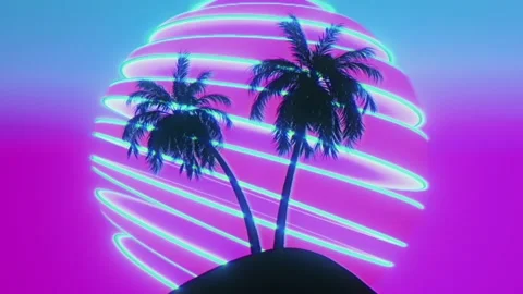 Retro 80s synthwave palm trees and sun. VJ loop. Video stock 160493886