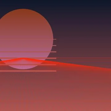 Retro 80s Synthwave Style Background with Neon Red Grid Landscape and Slice.. Stock Illustration