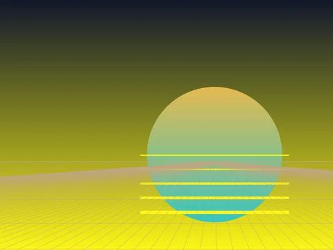 Retro 80s Synthwave Style Background with Sun and Perspective Grid Landscap.. Stock Illustration