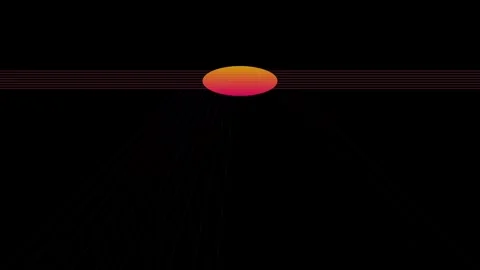 Retro 80s Synthwave Sun with Grid Lines on Black Background Stock Footage 340313635