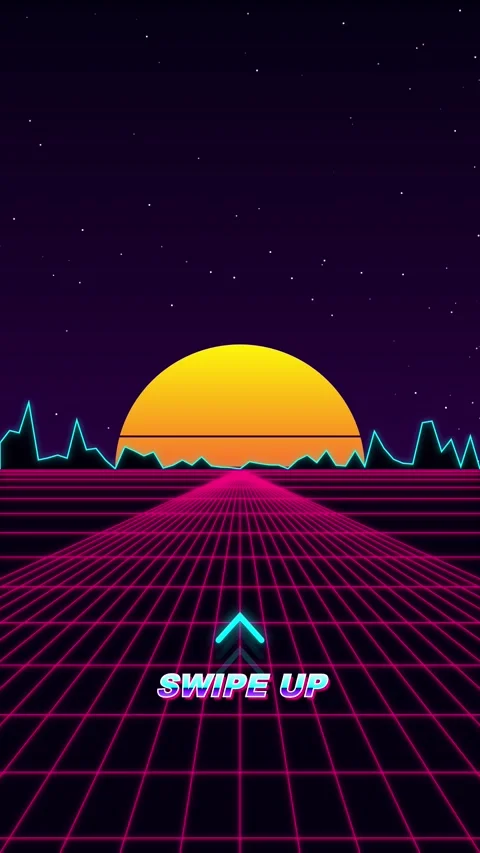 Retro 80s Synthwave Sunset with Animated Swipe Up Call to Action on Grid Ho.. 스톡 동영상 347350240
