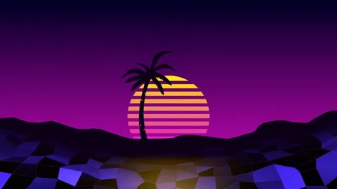 Retro 80s Synthwave Sunset Background Loop Stock Footage 321790861