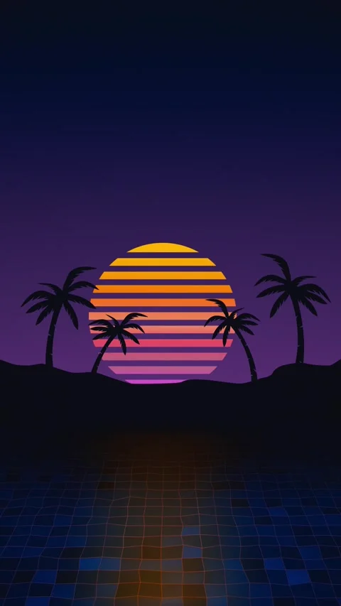 Retro 80s Synthwave Sunset Background Loop Stock Footage 321790910