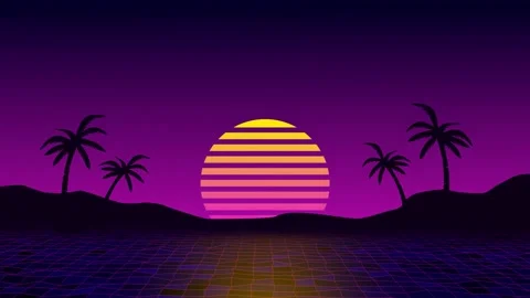 Retro 80s Synthwave Sunset Background Loop Stock Footage 321791087