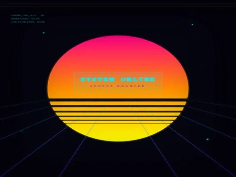 Retro 80s synthwave sunset background neon grid futuristic system online di.. Vídeos de archivo 333094199