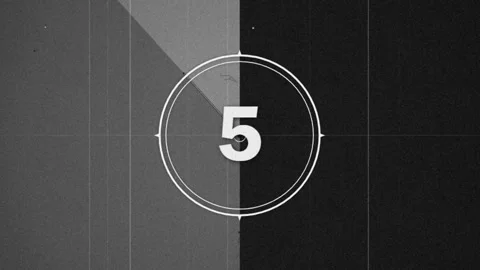 Retro 9 to 1 film countdown animation, classic monochrome vintage movie Stock Footage 342684628