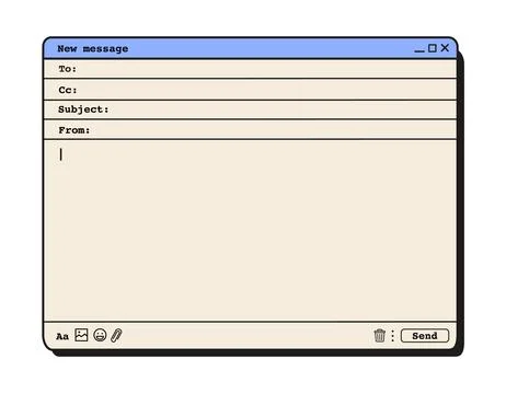 Retro 90s computer interface with new email message window. Vintage digital イラスト素材