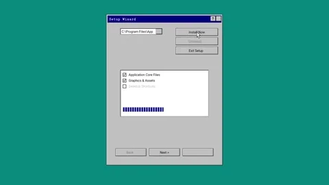 Retro 90s Computer Setup Wizard Installation Animation Progress Bar Loading Stockbeeldmateriaal 347243900