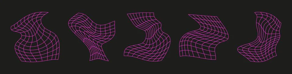 Retro 90s grid 3D elements and lines in dinamic. Cyber aesthetic. Flat vector Stock Illustration