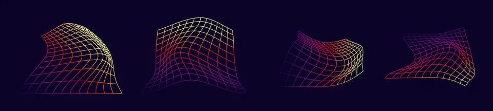 Retro 90s grid 3D elements and lines in dinamic. Cyber aesthetic. Flat vector Stock Illustration