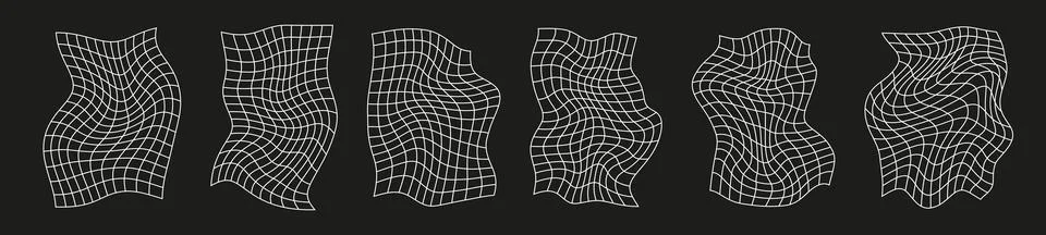 Retro 90s grid 3D elements and lines in dinamic. Cyber aesthetic. Flat vector Stock Illustration