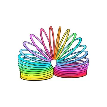 Retro, 90s style rainbow colored plastic spring, spiral toy Stock Illustration