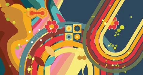 Retro Abstract 70s simple creative Backdrop on dark blue animation Stock Footage 337210023