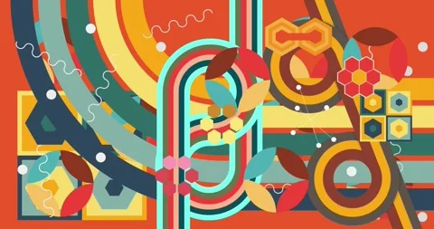 Retro Abstract 70s simple creative Backdrop on orange cartoon Stock Footage 346663404