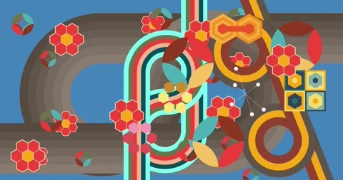 Retro Abstract 70s simple creative Backdrop on blue cartoon Stock Footage 346736463
