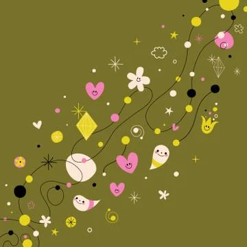 Retro abstract art background design elements with cute characters Stock Illustration