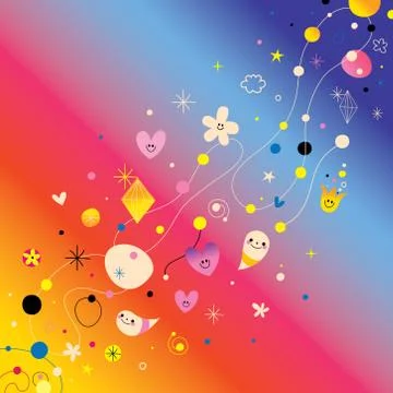 Retro abstract art design elements with cute characters 스톡 일러스트