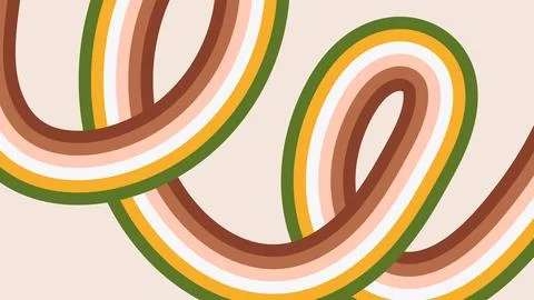 Retro abstract background in 60-70s style. Pastel color curve stripes on beige Illustrazione stock