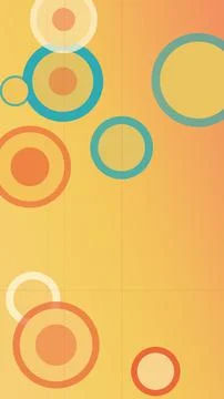 Retro abstract circles pattern in warm yellow, teal, and orange, featuring .. Stock Illustration