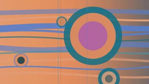 Retro abstract concentric circles over a striped gradient background, featu.. Ilustração Stock