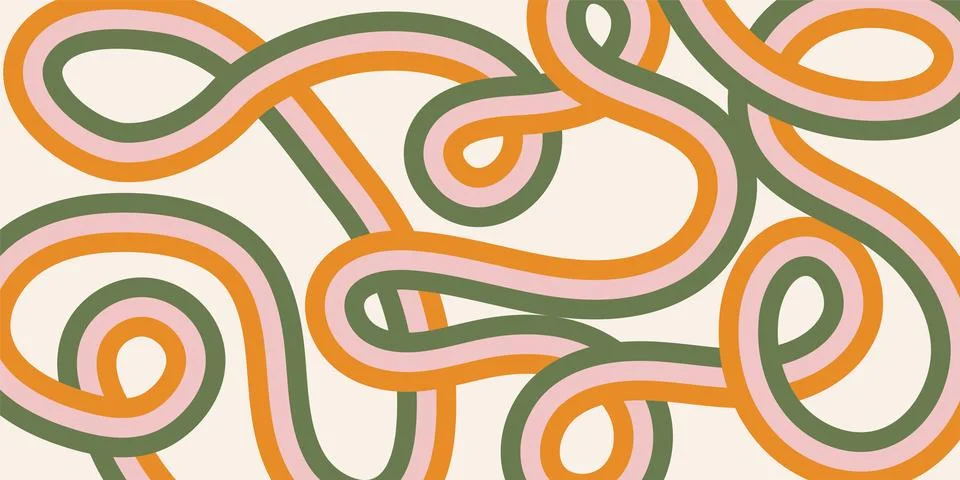 Retro abstract curves vector background in style 60-70s. Pastel color stripes on Stock Illustration