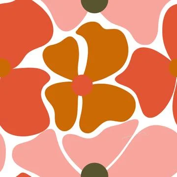 Retro Abstract Floral Seamless Pattern in Warm Orange and Pink Stock Illustration