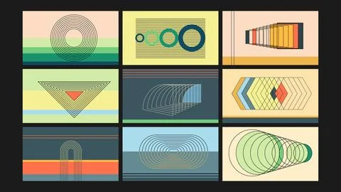 Retro Abstract Geometric Linear Background Set Stock Illustration