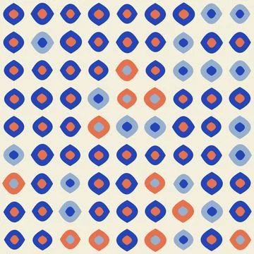 Retro abstract geometric pattern with blue and orange shapes on cream backg.. Stock Illustration