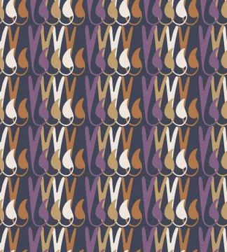 Retro abstract leaf seamless pattern. Hand drawn 60s style vintage background Stock Illustration