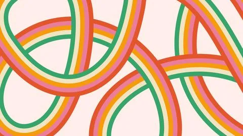 Retro abstract pattern with rainbow colors stripes and loops. Colorful groo.. Stock Illustration
