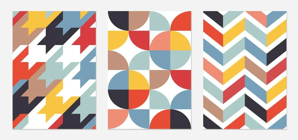 Retro Abstract Poster Set in Mid Century Modern Style. Vector Illustration Stock Illustration