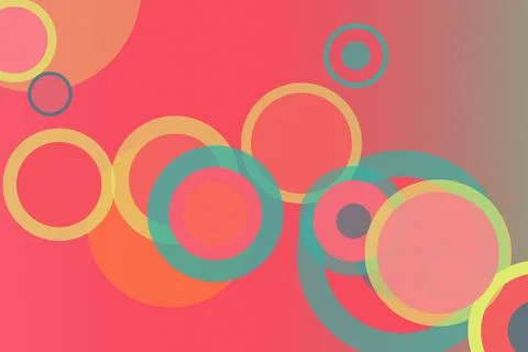 Retro abstract rings pattern with layered circles in pink, teal, orange and.. Stock Illustration
